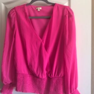 Long sleeve hot pink wrap top